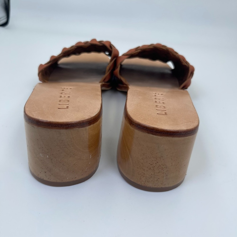 Liberté Santorini Mule Women US 12 Cognac Leather Woven Block Heel Slip On Shoes - Picture 8 of 10